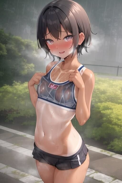 雨濡れ陸上女子4