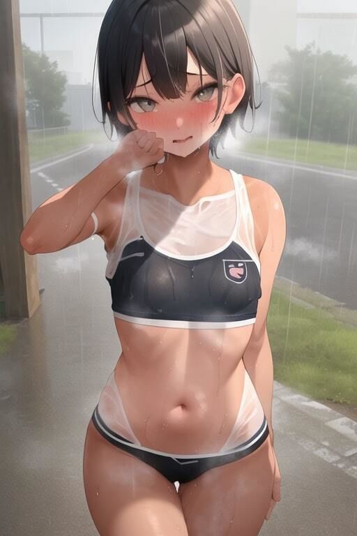 雨濡れ陸上女子5