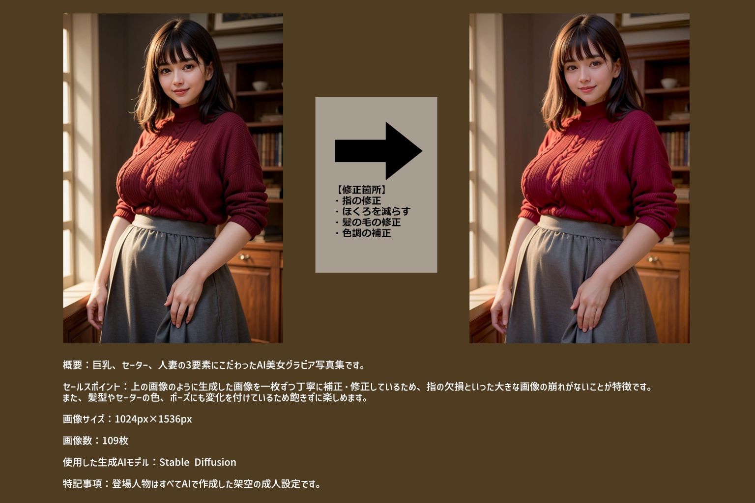 【109枚！】巨乳でセーター着た人妻は好きですか？【AI美女グラビア写真集】1