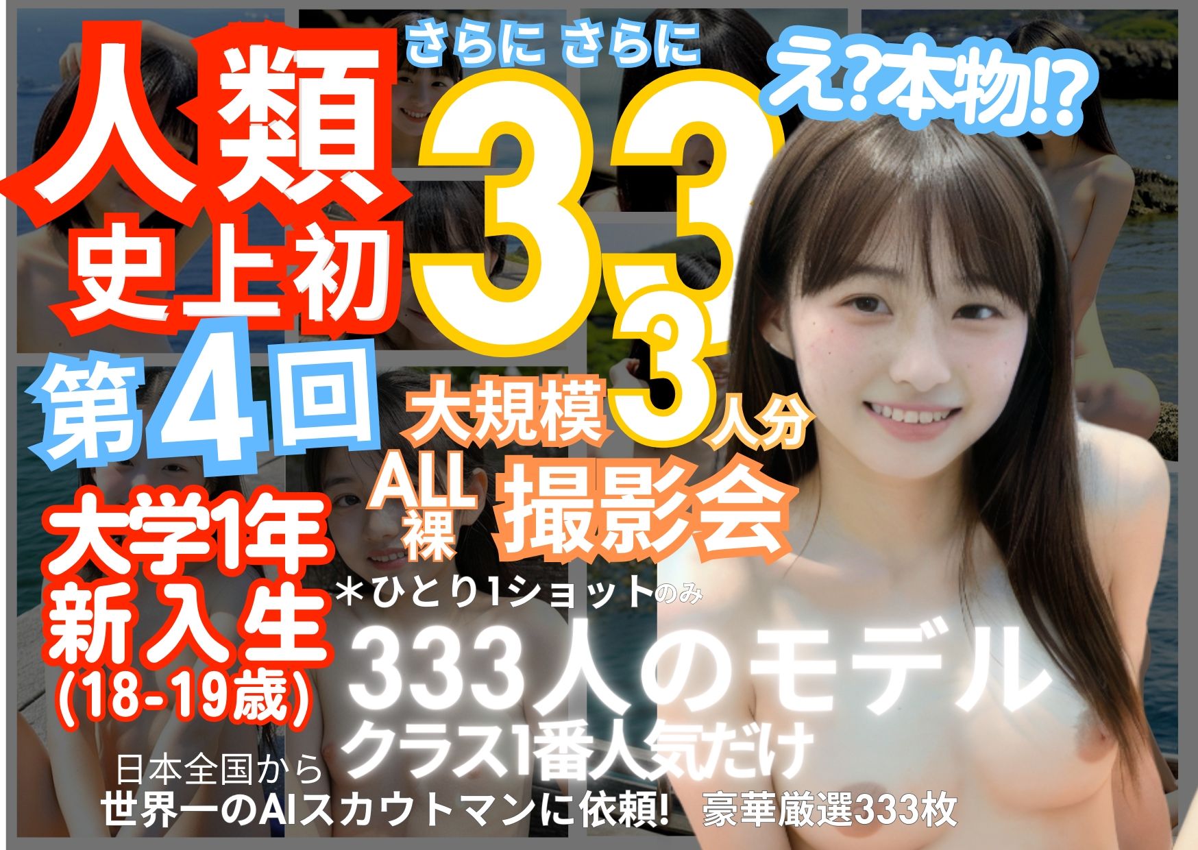 「人類史上初！前代未聞の333人！大学1年新入生18歳と19歳！ 第4弾「クラスで1番の女の子の裸だけが拝める」Xデー到来！！」8