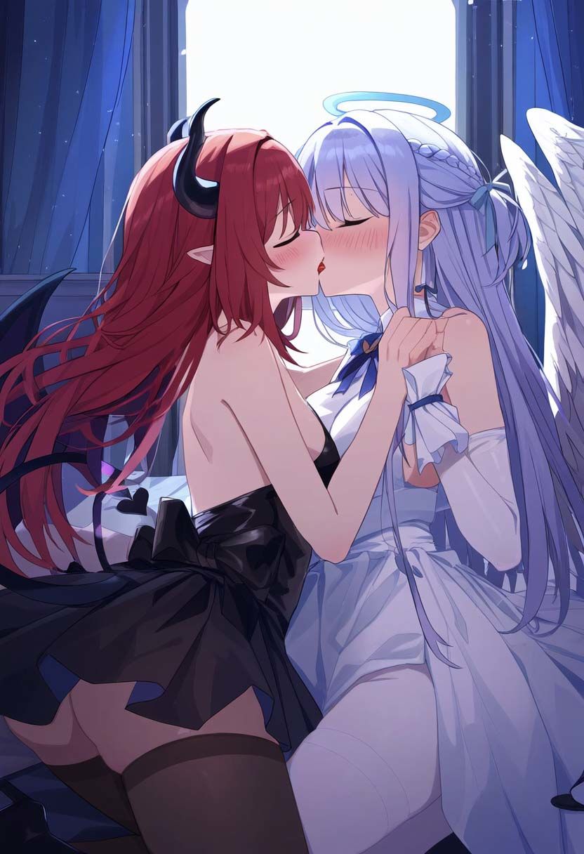 天使と悪魔の禁断の愛し合い交わってはイケナイ2人の秘密の関係｜百合イラスト500枚（ゆり・レズ・キス・セックス）9