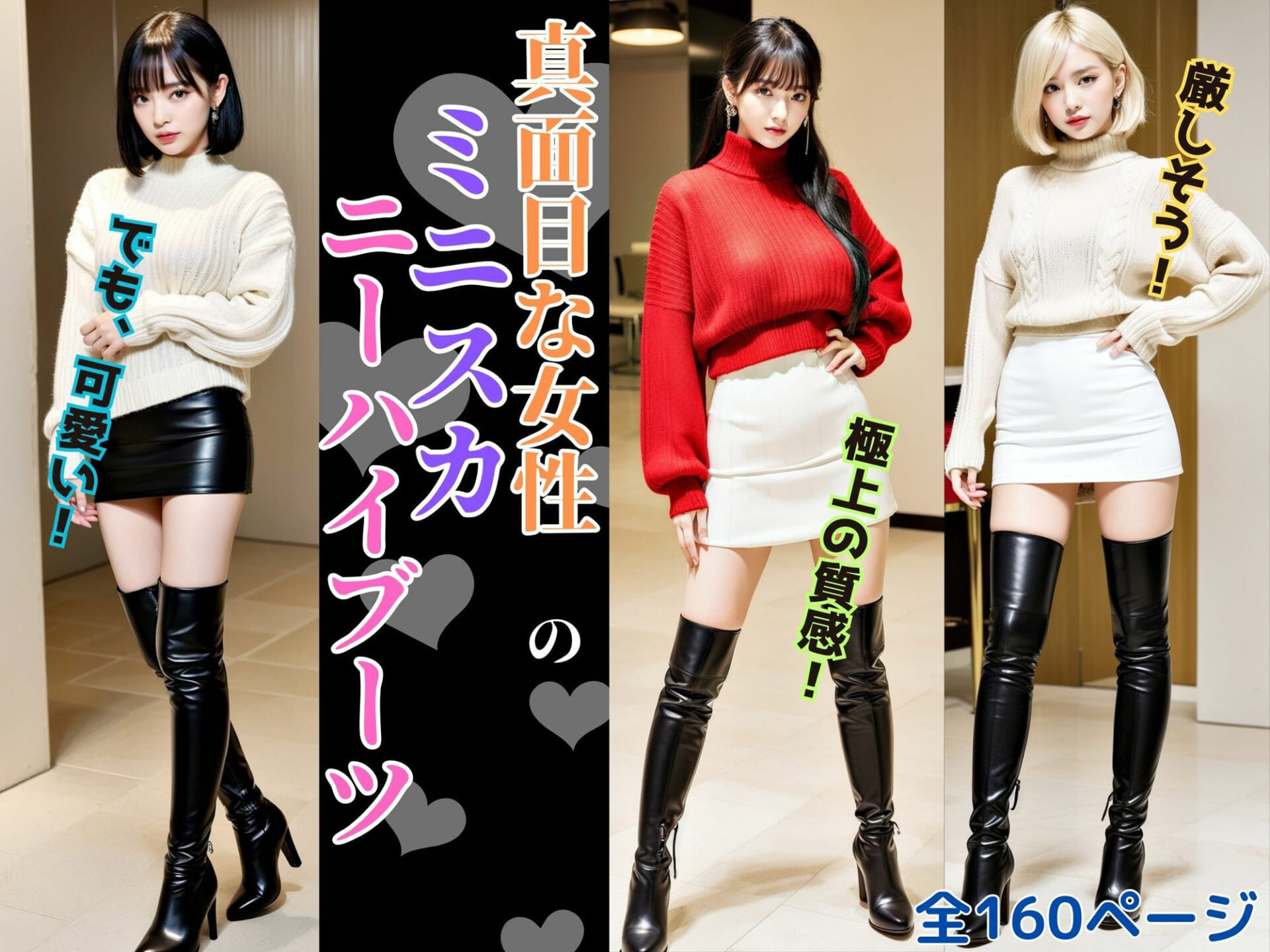 真面目な女性のミニスカニーハイブーツ - Serious Women’s Mini Skirt High Boots9