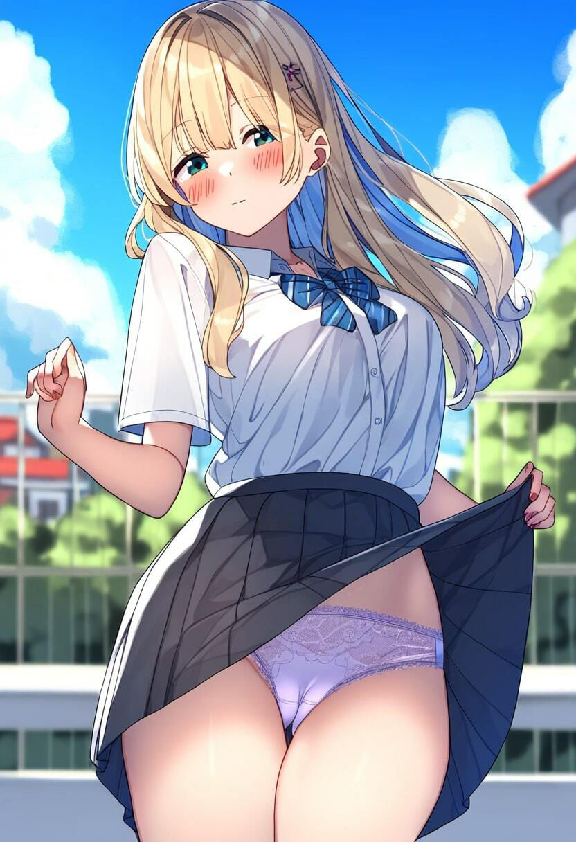 美少女JKが街中で恥ずかしそうにたくし上げしてパンチラ！8