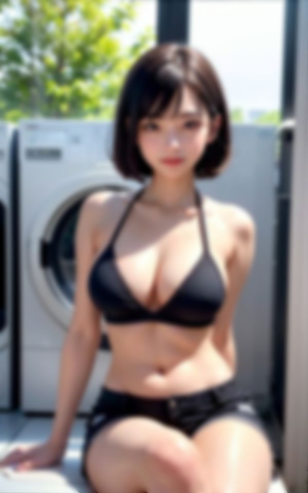 エッチなお姉さんがコインランドリーで他のお客さんを色仕掛け1