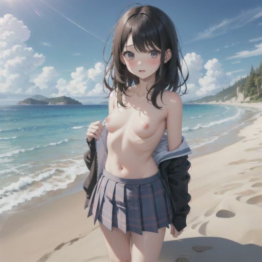 海辺で遊ぶ、びしょ濡れ制服美少女7