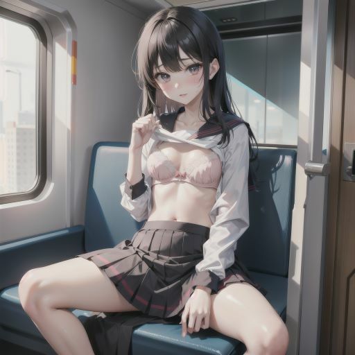 電車で制服美少女にブラちらお願い。美しい肢体にフル勃起10